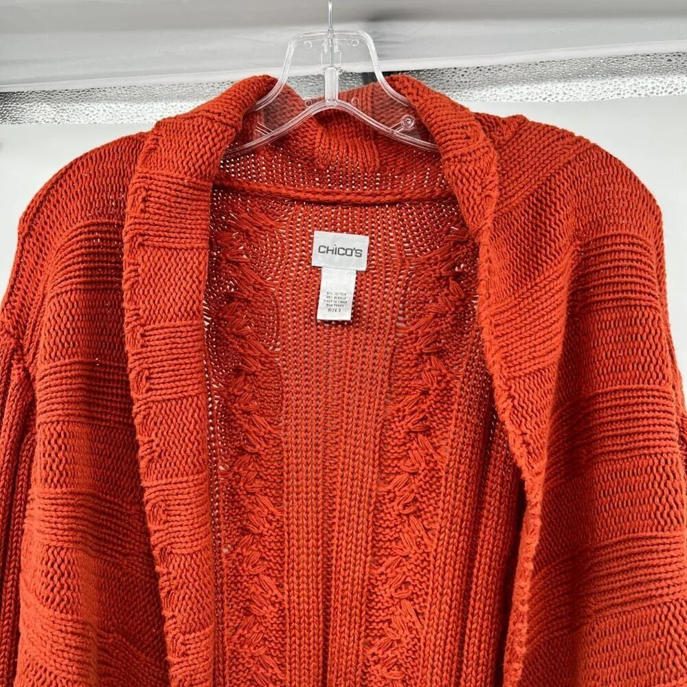 Chico's Womens Knit Cardigan Open Front Burnt Orange Size XL
